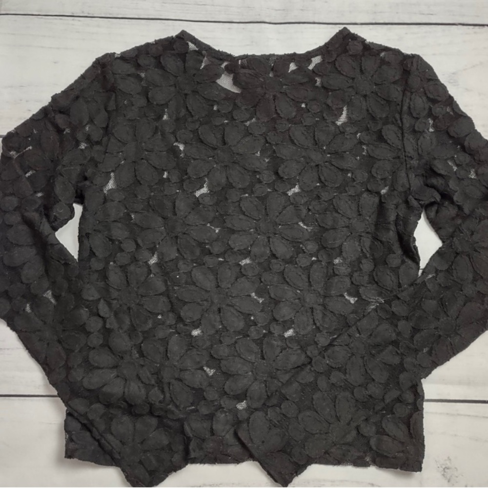 Long sleeved black lace top.
